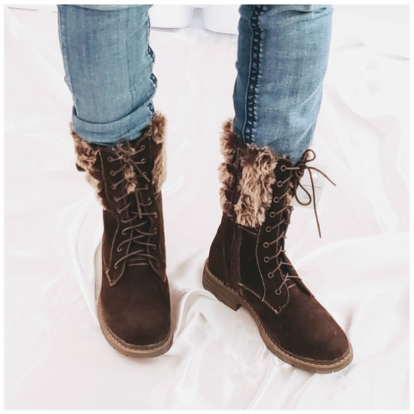 Water Resistant Faux Fur trimmed Bootie (Brown) - Picture 2 of 6